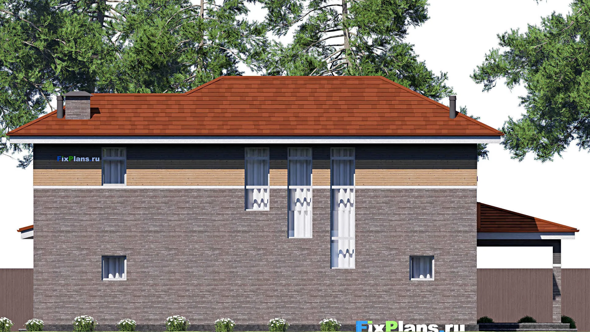 F-18809 - Планы двухэтажного дома 12 на 20, площадью 250 м² с террасой и 2 спальнями