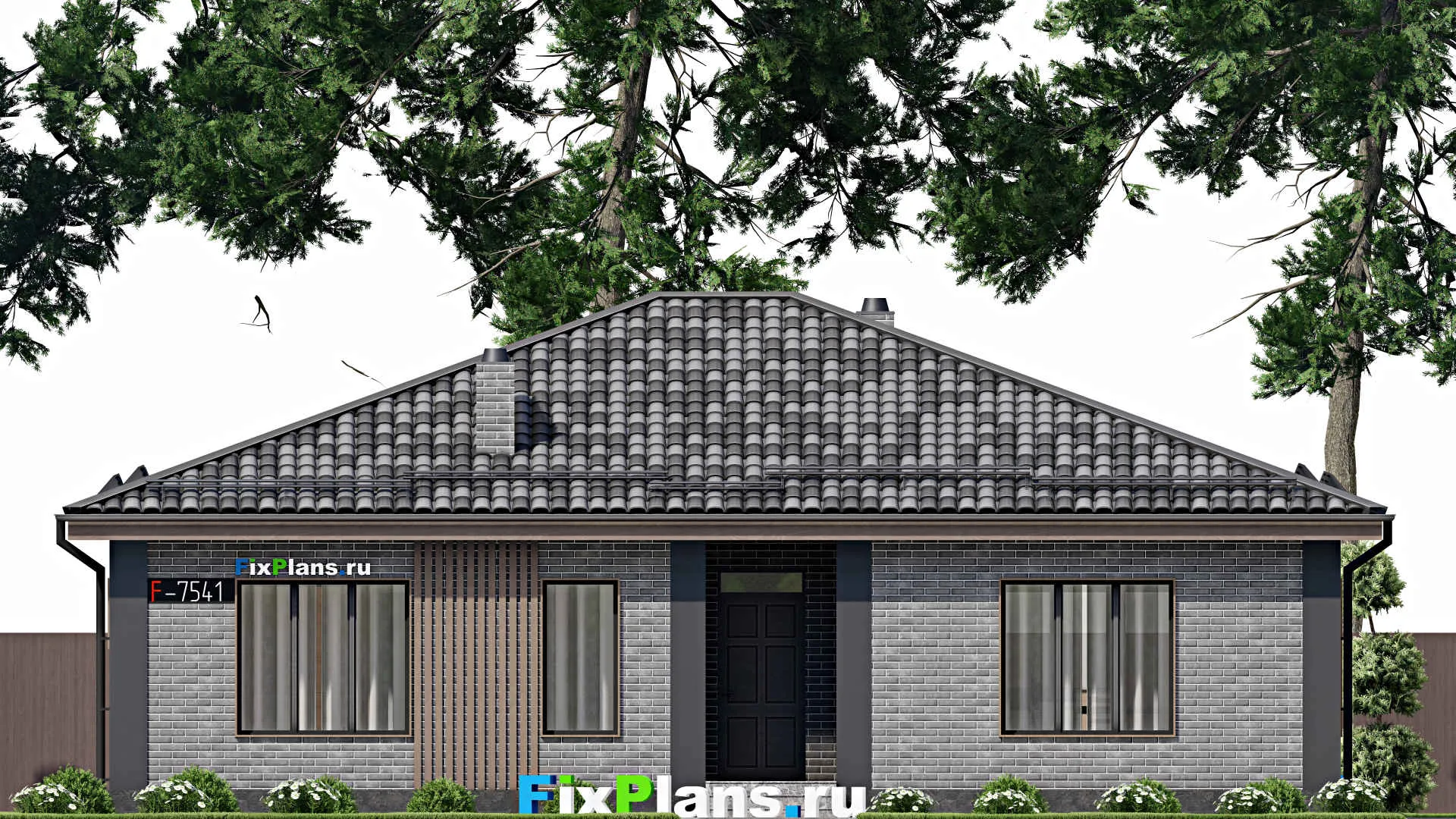 F-7541 - Проект одноэтажного дома 13 на 14, площадью 130 м² с террасой и 3 спальнями