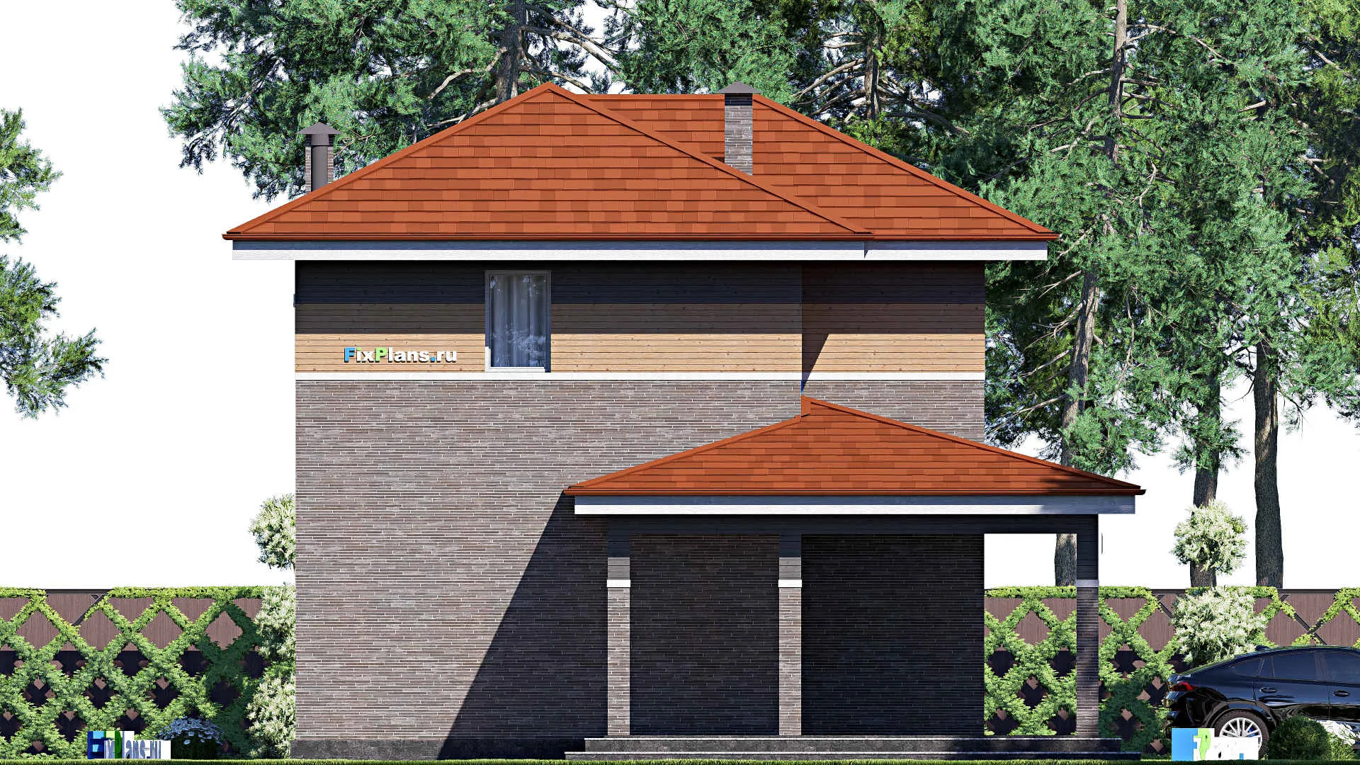 F-18809 - Планы двухэтажного дома 12 на 20, площадью 250 м² с террасой и 2 спальнями