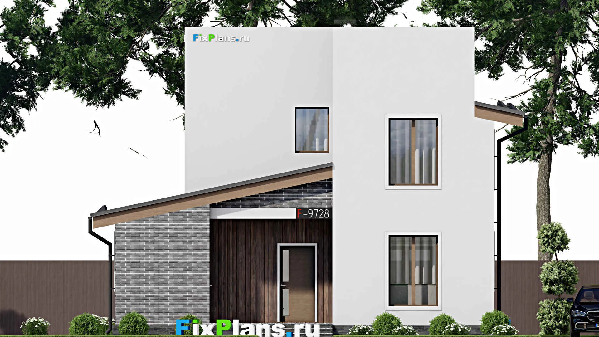 F-9728 - Проект дома с мансардой 11 на 12, площадью 130 м² с террасой, балконом и 3 спальнями