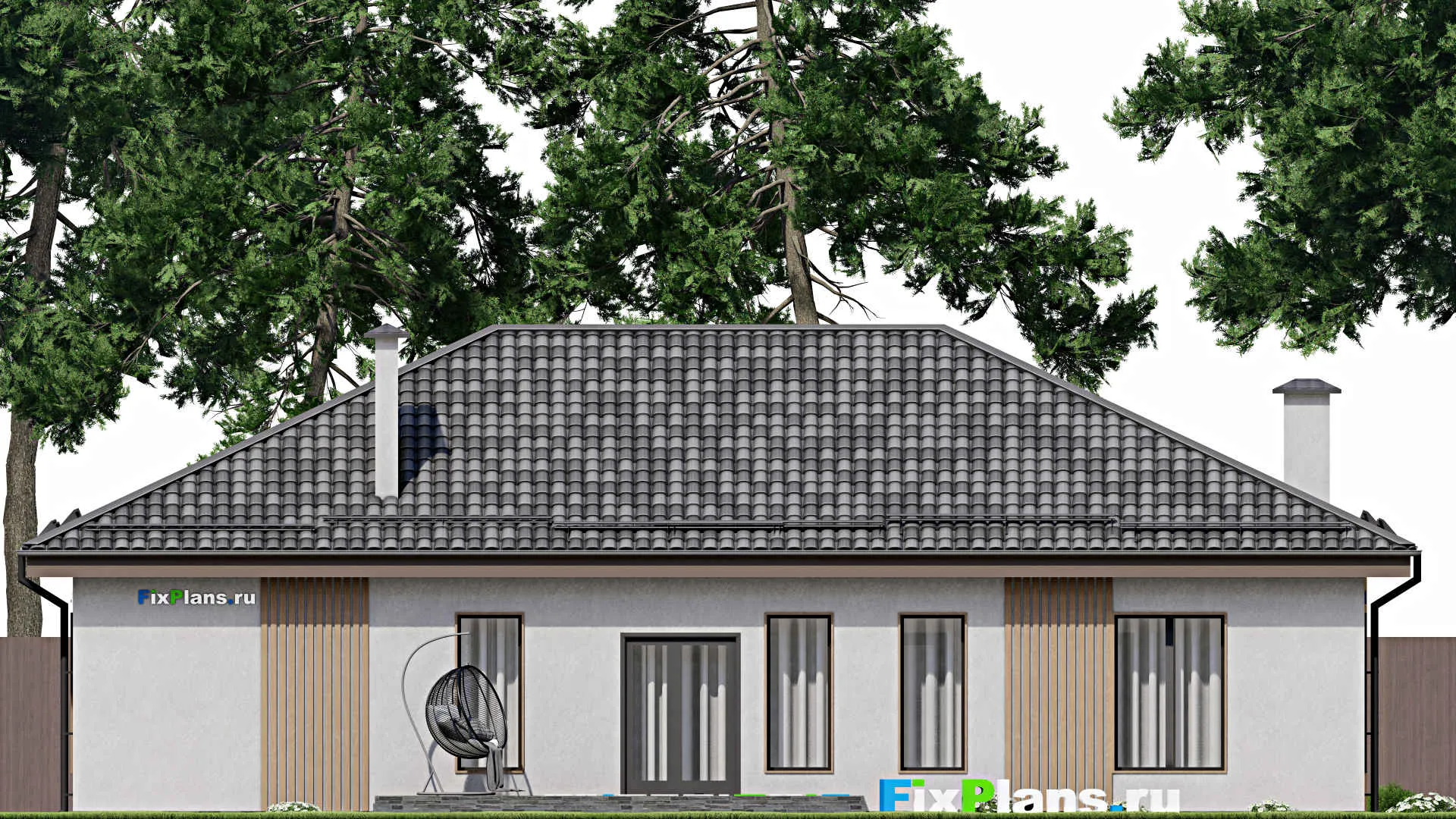 F-7181 - Проект одноэтажного дома 14 на 17, площадью 170 м² с террасой, гаражом на 1 машину и 3 спальнями