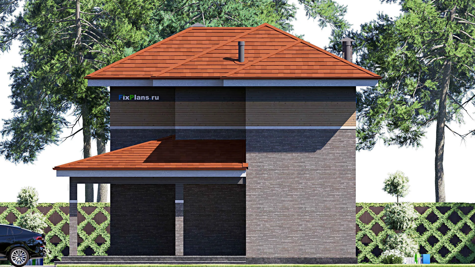 F-18809 - Планы двухэтажного дома 12 на 20, площадью 250 м² с террасой и 2 спальнями