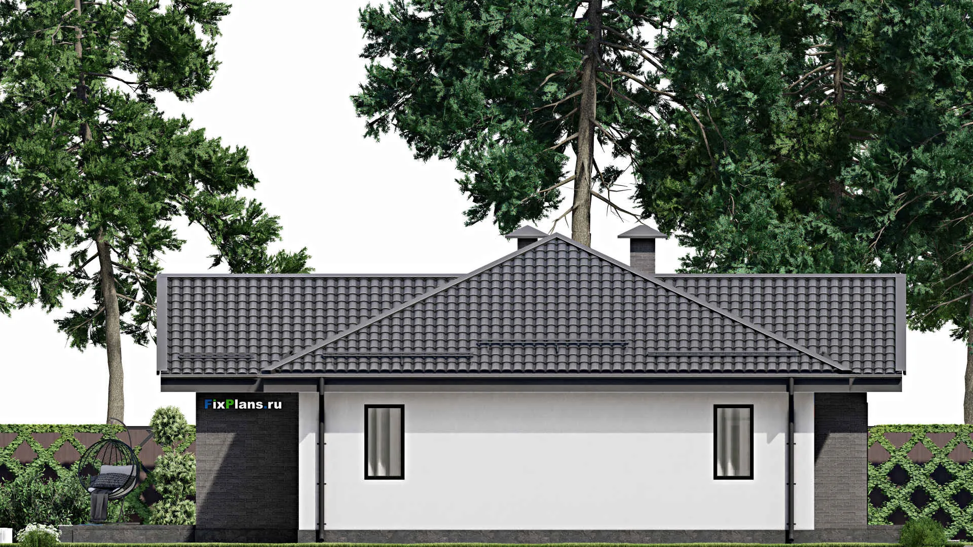 F-2744 - План одноэтажного дома 14 на 15, площадью 160 м² с террасой и 3 спальнями