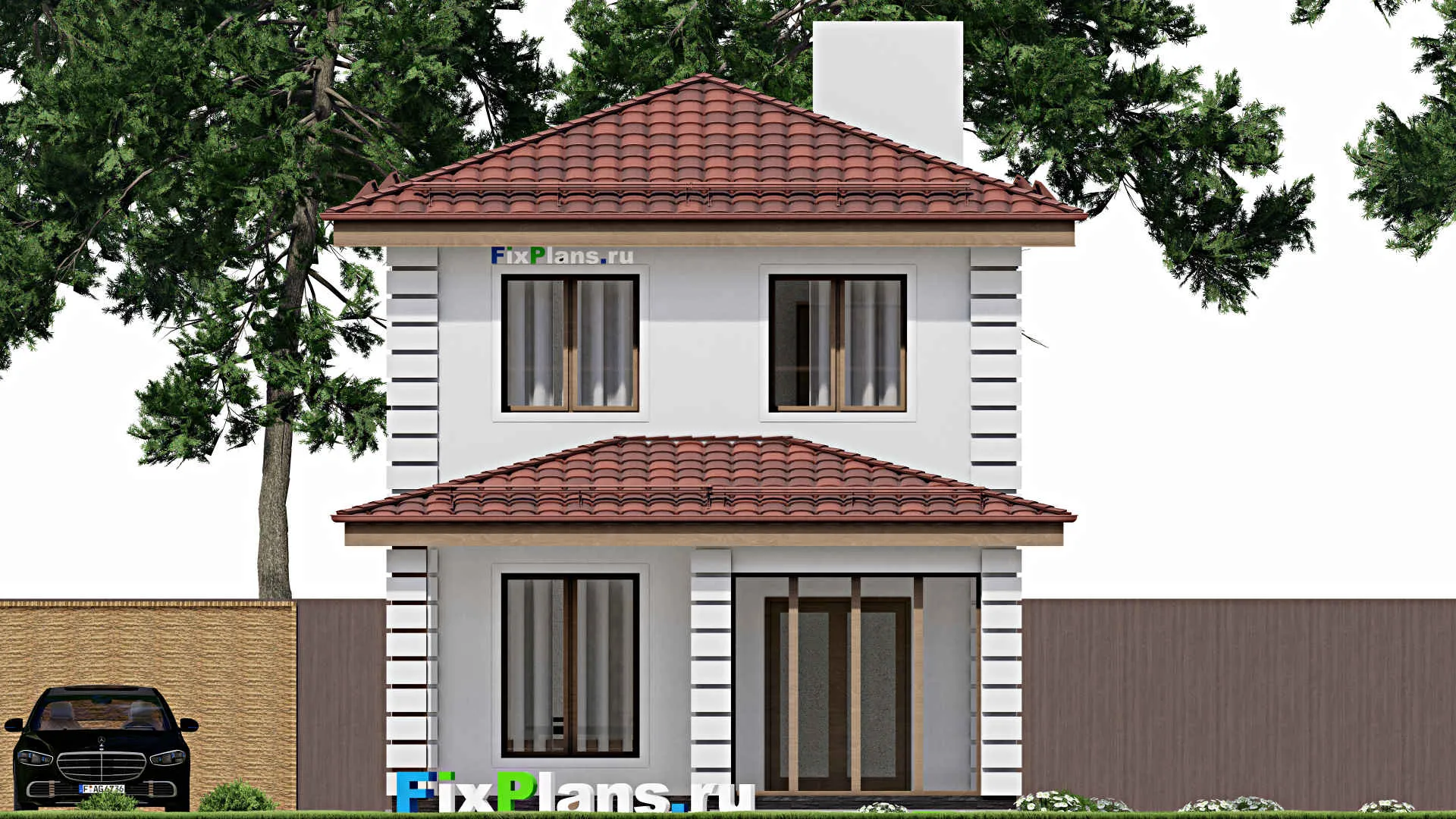 F-4382 - Планы двухэтажного дома 7 на 15, площадью 130 м² с террасой, балконом и 3 спальнями