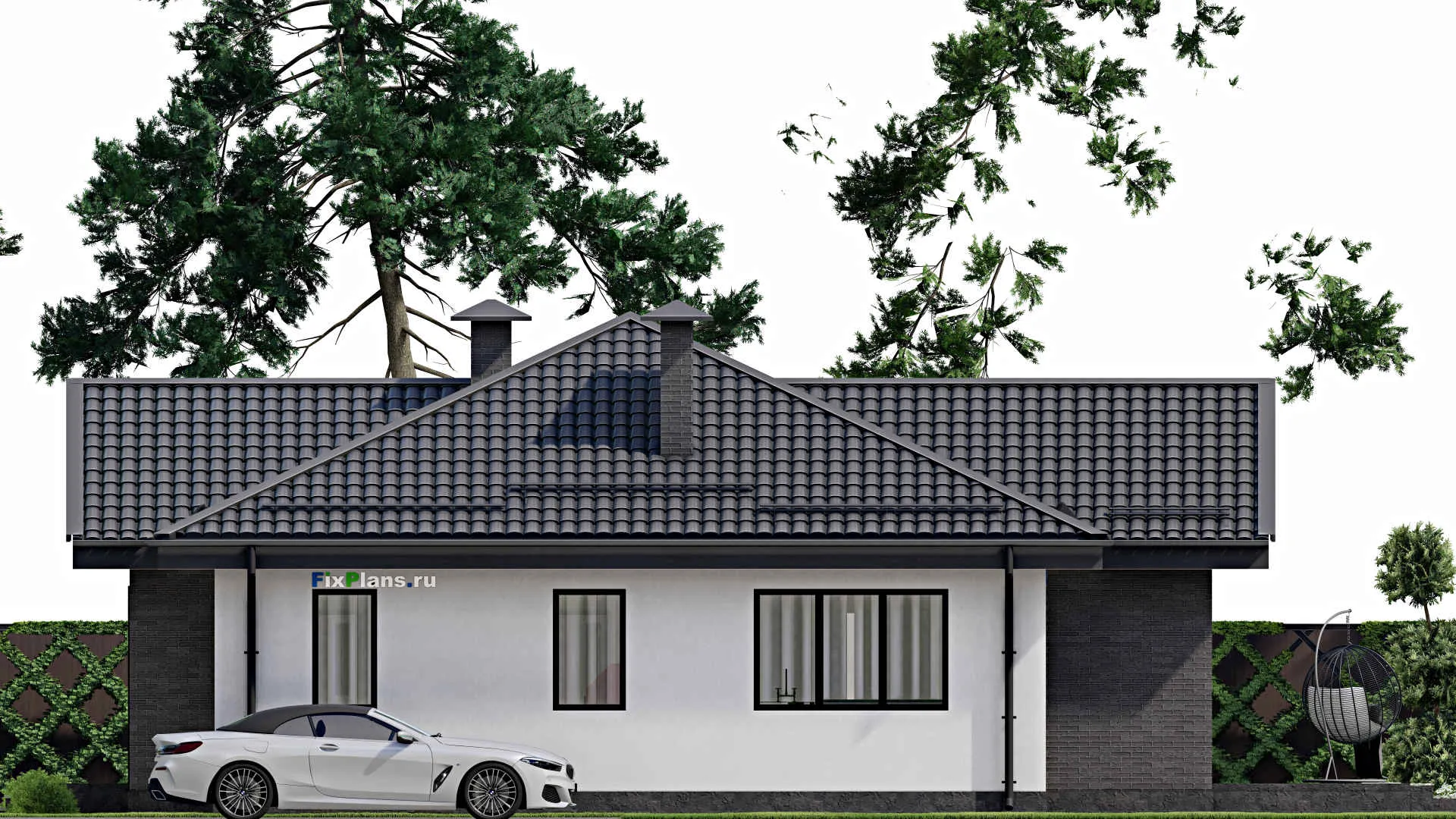 F-2744 - План одноэтажного дома 14 на 15, площадью 160 м² с террасой и 3 спальнями