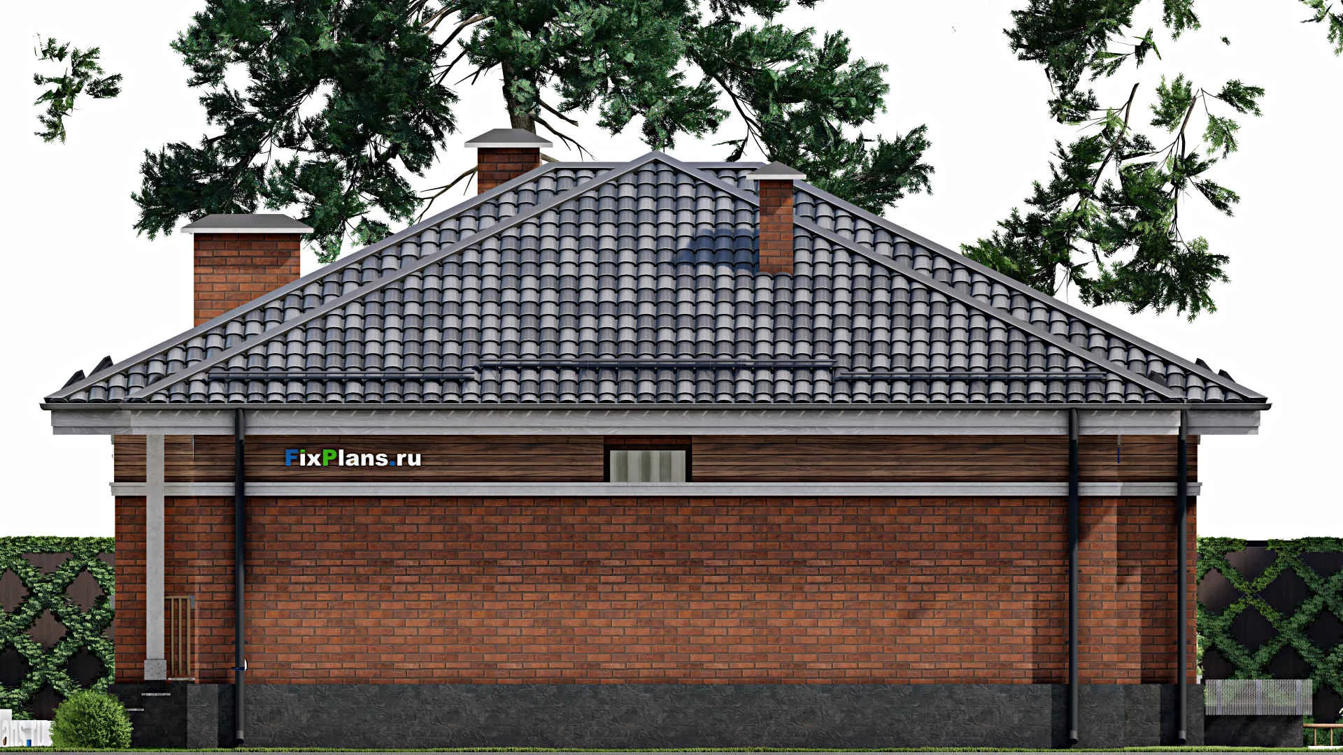 F-8711 - Проект одноэтажного дома 13 на 18, площадью 220 м² с террасой, цокольным этажом и 3 спальнями