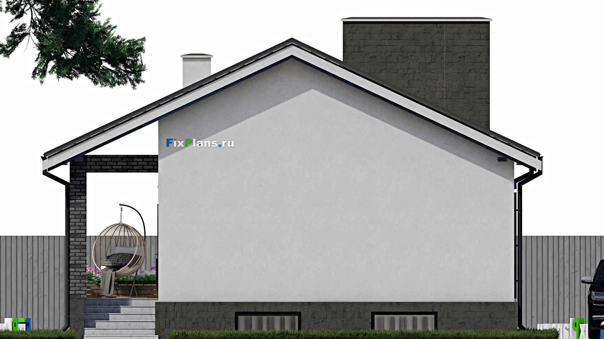 F-0980 - Проект одноэтажного дома 9 на 12, площадью 120 м² с террасой и 2 спальнями