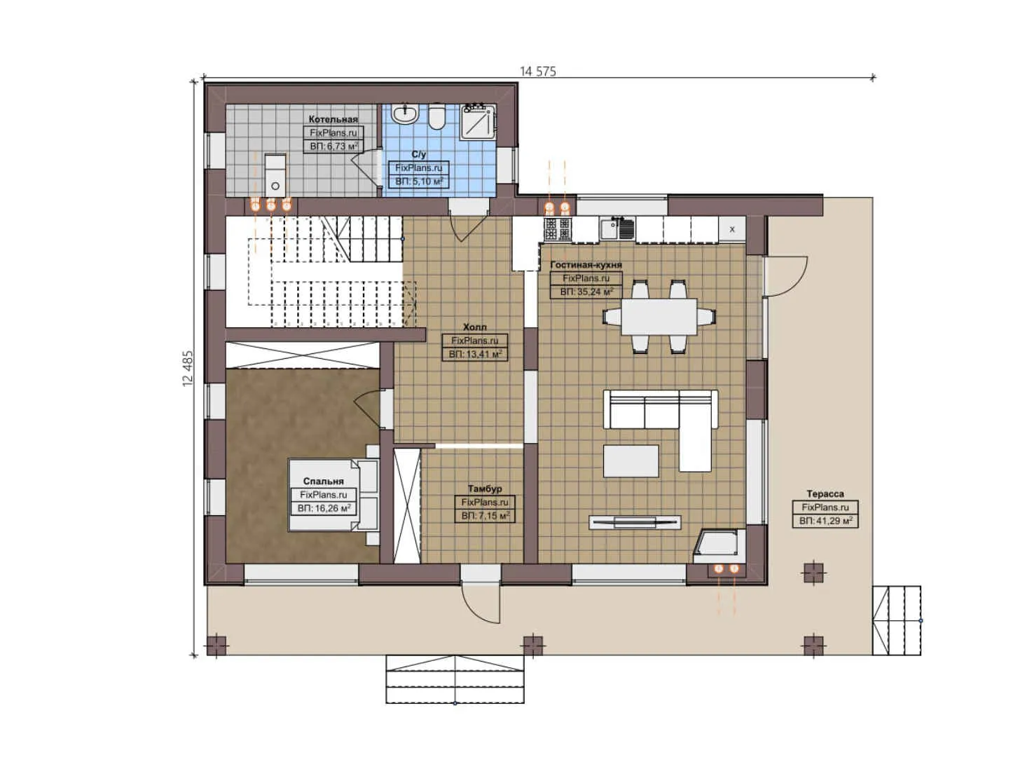 F-4067 - Планы дома с мансардой 13 на 15, площадью 210 м² с террасой, балконом и 3 спальнями