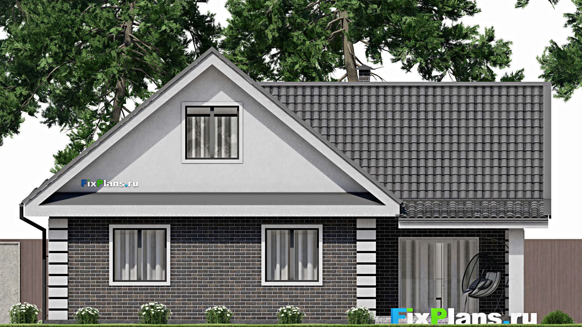 F-6470 - План одноэтажного дома 11 на 13, площадью 110 м² с террасой и 3 спальнями