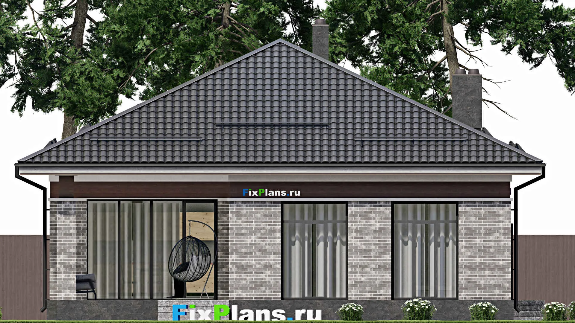 F-2042 - Проект одноэтажного дома 13 на 23, площадью 210 м² с террасой и 3 спальнями