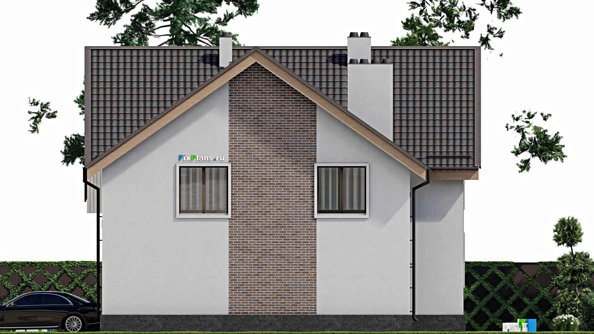 F-8513 - Планы дома с мансардой 13 на 16, площадью 250 м² с террасой, балконом, гаражом на 1 машину и 6 спальнями