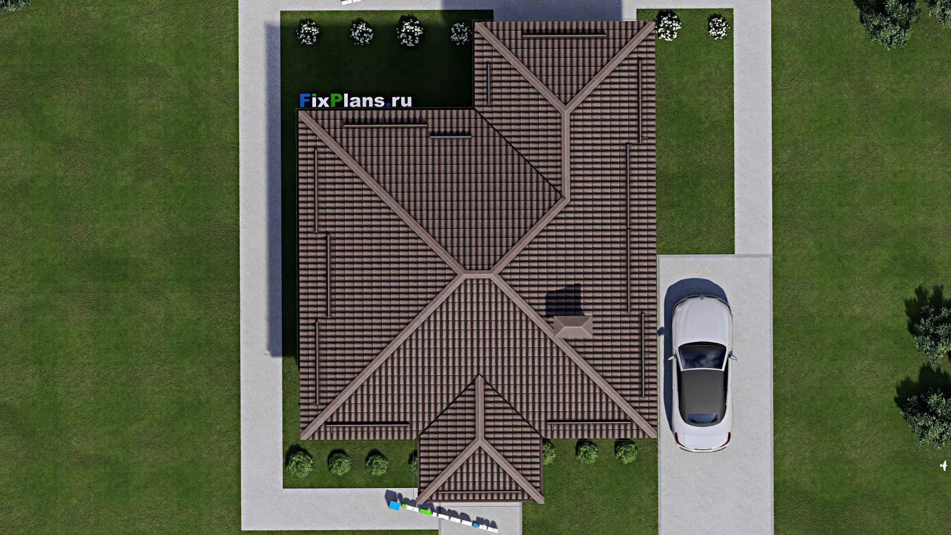 F-3428 - Проект одноэтажного дома 11 на 12, площадью 120 м² с террасой и 3 спальнями