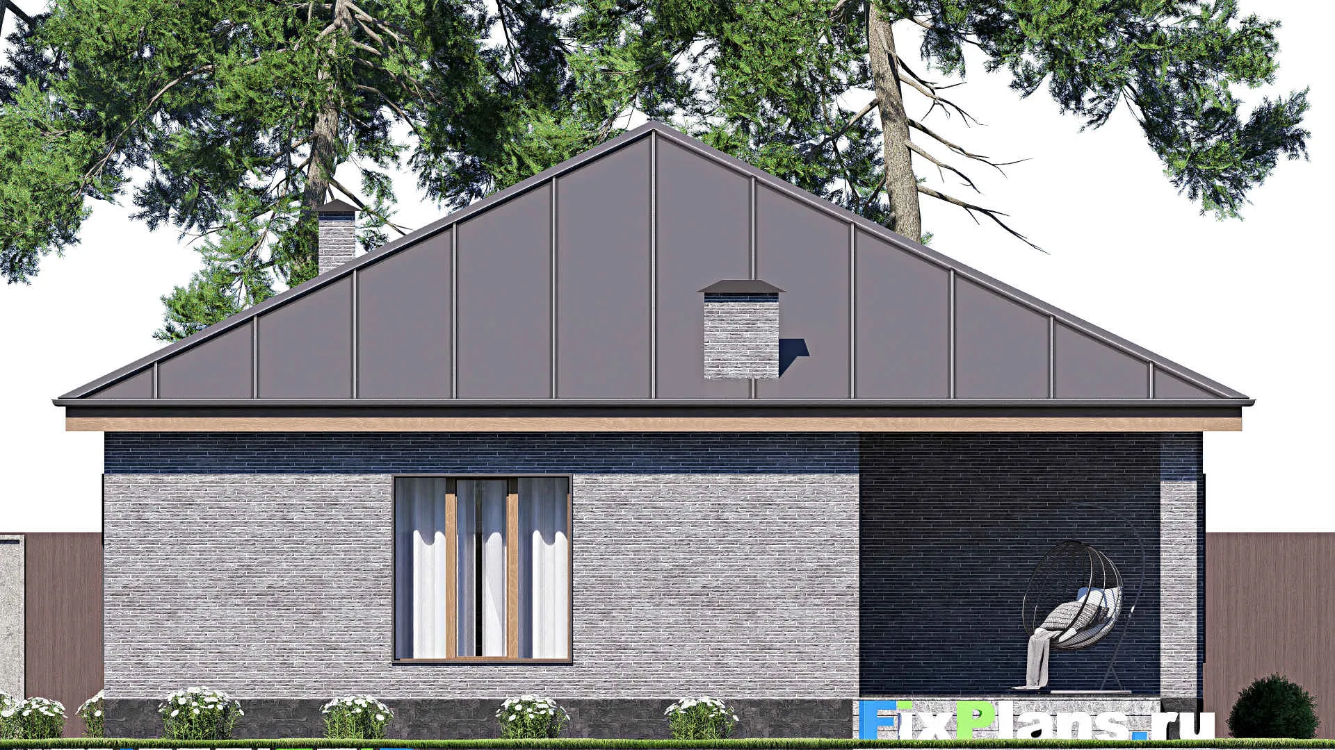 F-18170 - Проект одноэтажного дома 13 на 14, площадью 130 м² с террасой и 3 спальнями