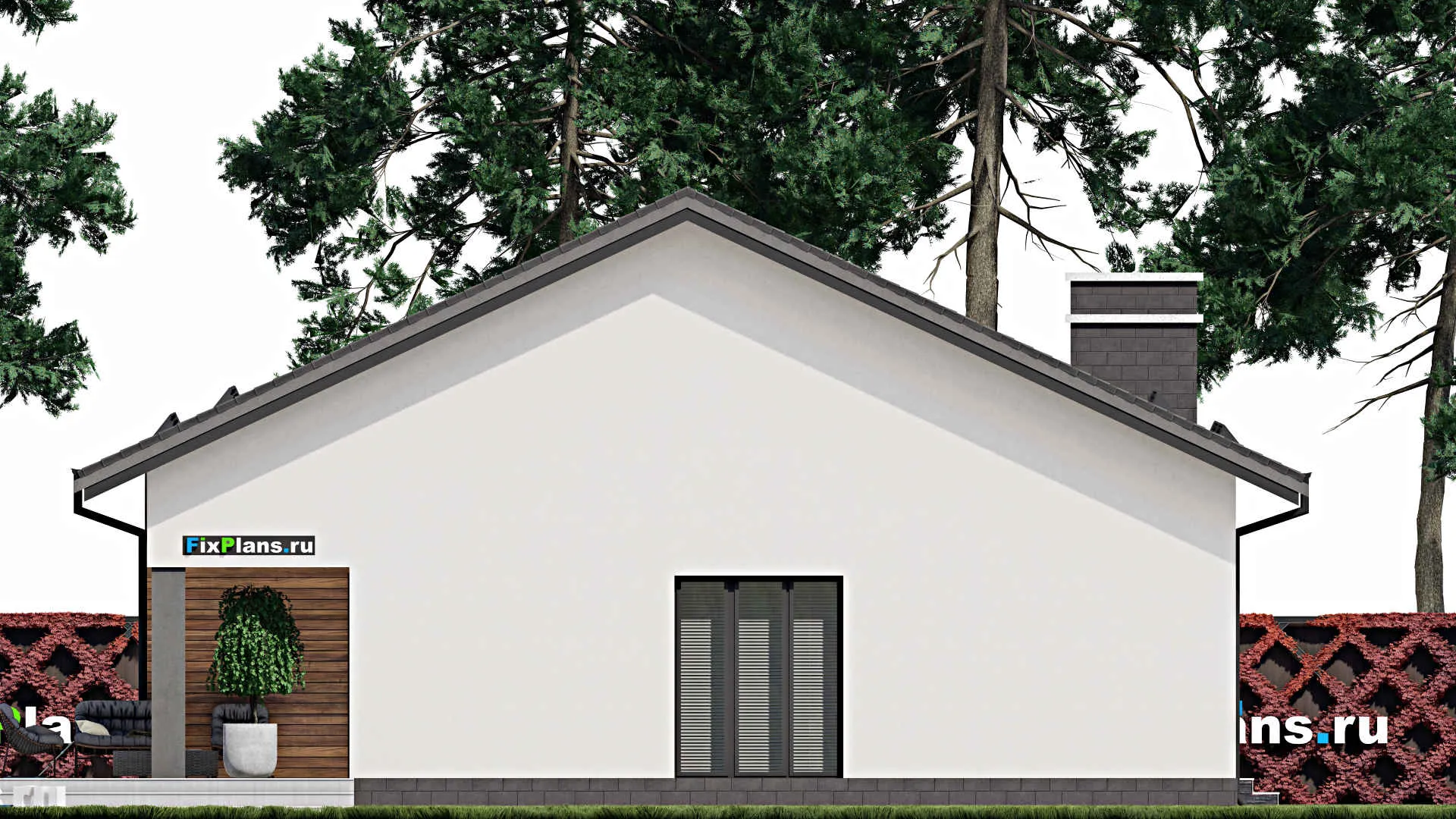 F-0134 - План одноэтажного дома 13 на 17, площадью 200 м² с террасой и 4 спальнями