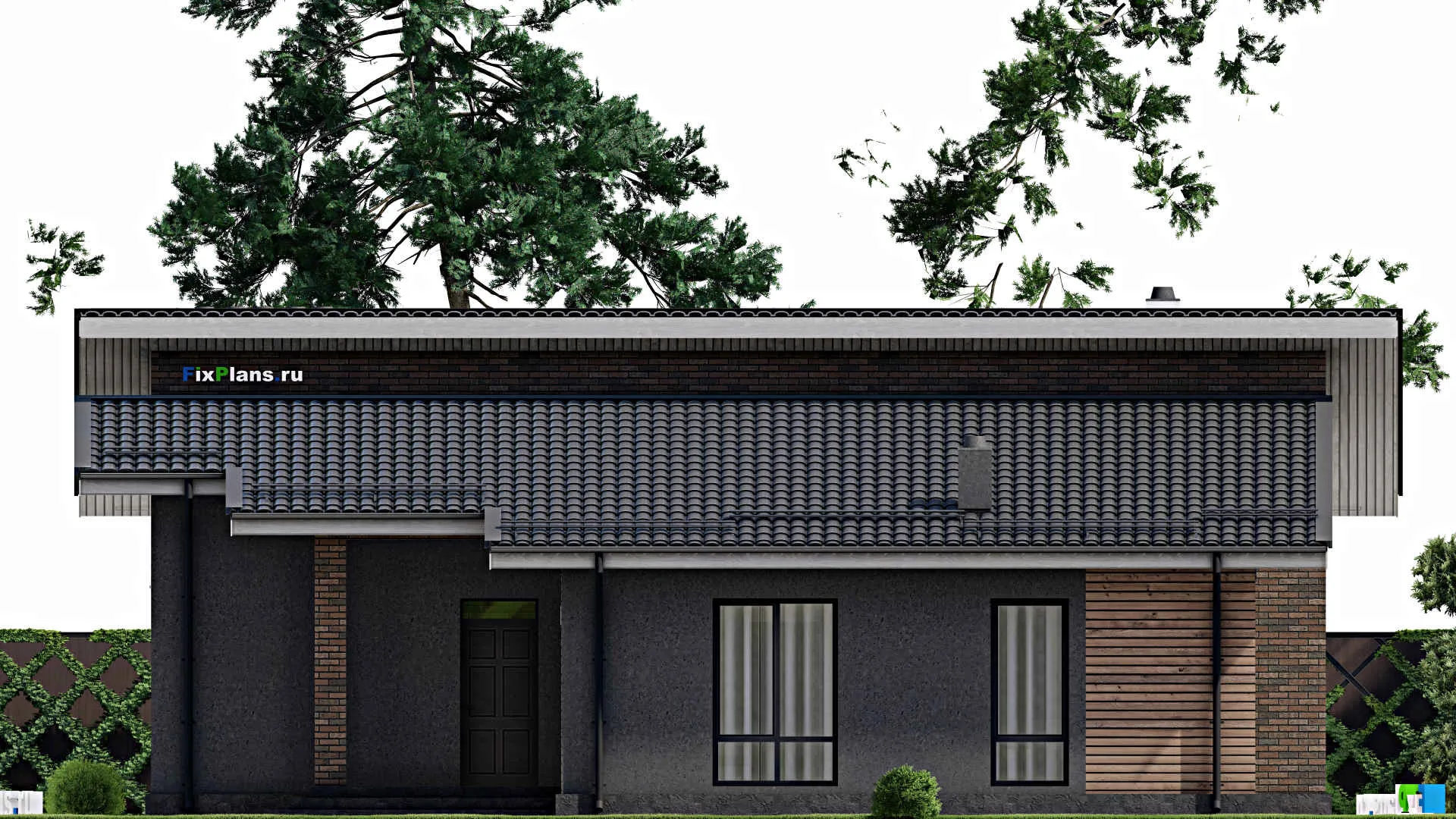 F-2591 - Проект одноэтажного дома 13 на 15, площадью 160 м² с террасой и 3 спальнями