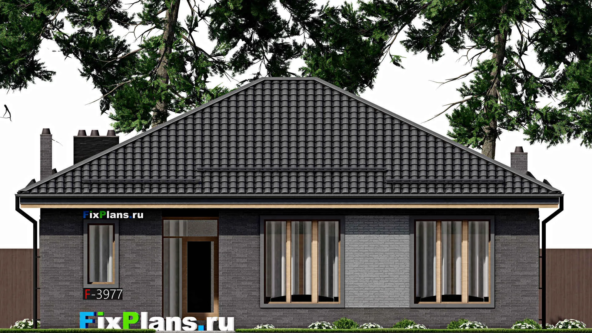 F-3977 - Проект одноэтажного дома 12 на 13, площадью 130 м² с 4 спальнями