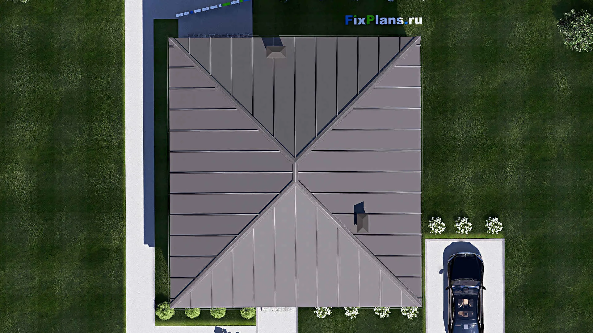 F-18170 - Проект одноэтажного дома 13 на 14, площадью 130 м² с террасой и 3 спальнями