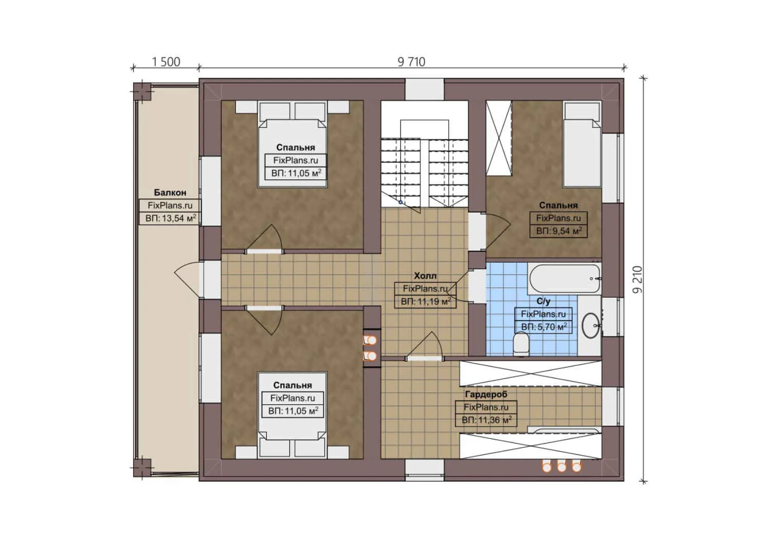 F-4076 - Планы дома с мансардой 10 на 12, площадью 160 м² с террасой, балконом и 4 спальнями