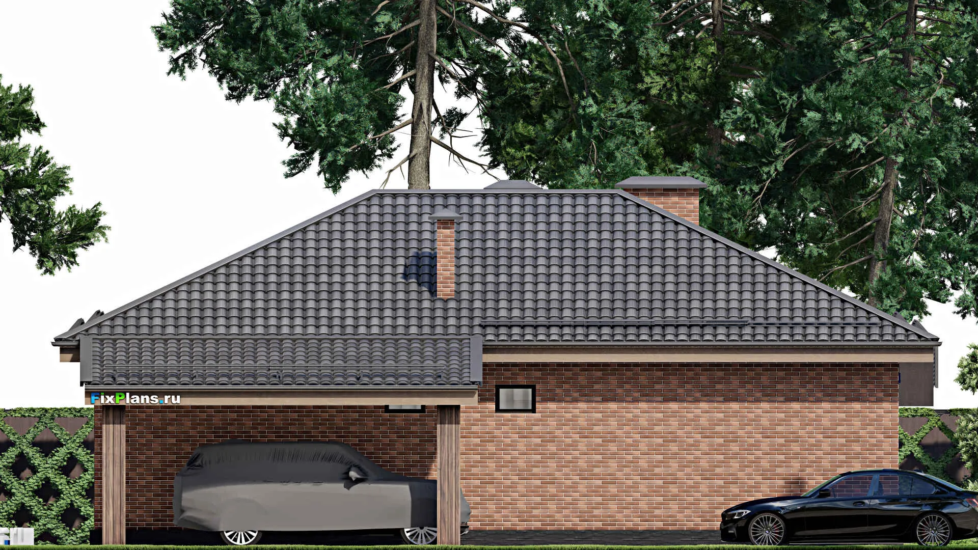 F-10376 - Проект одноэтажного дома 14 на 20, площадью 200 м² с террасой и 3 спальнями