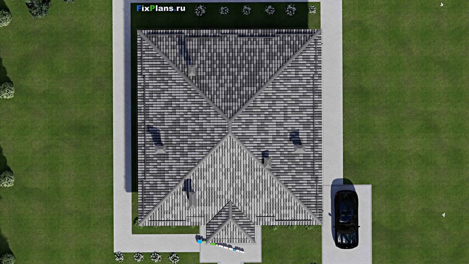 F-7496 - Проект одноэтажного дома 14 на 15, площадью 170 м² с 4 спальнями