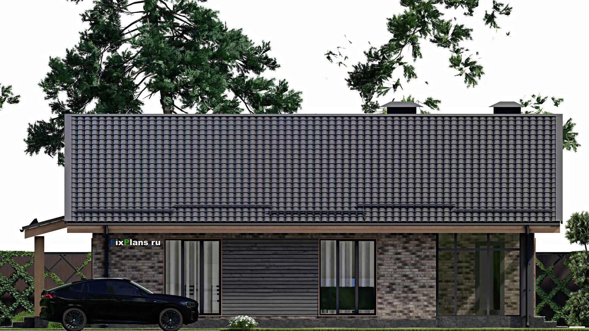 F-5966 - Проект одноэтажного дома 13 на 14, площадью 150 м² с террасой, баней и 2 спальнями