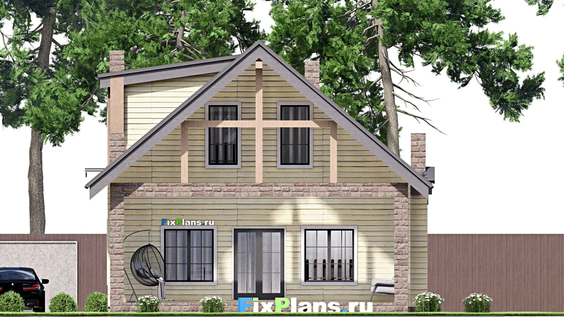 F-16793 - Проект дома с мансардой 10 на 16, площадью 170 м² с террасой и 2 спальнями