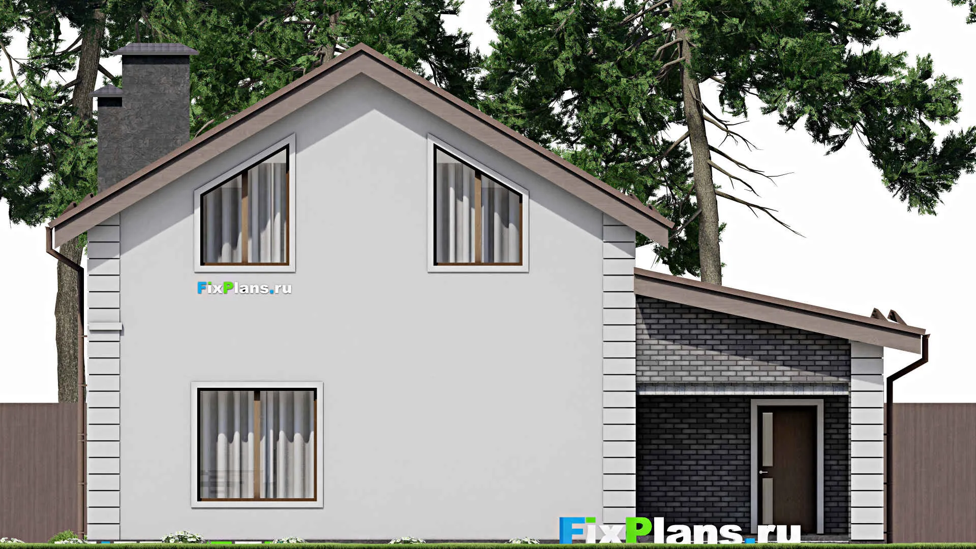 F-12149 - Проект дома с мансардой 12 на 13, площадью 160 м² с террасой, гаражом на 1 машину и 4 спальнями