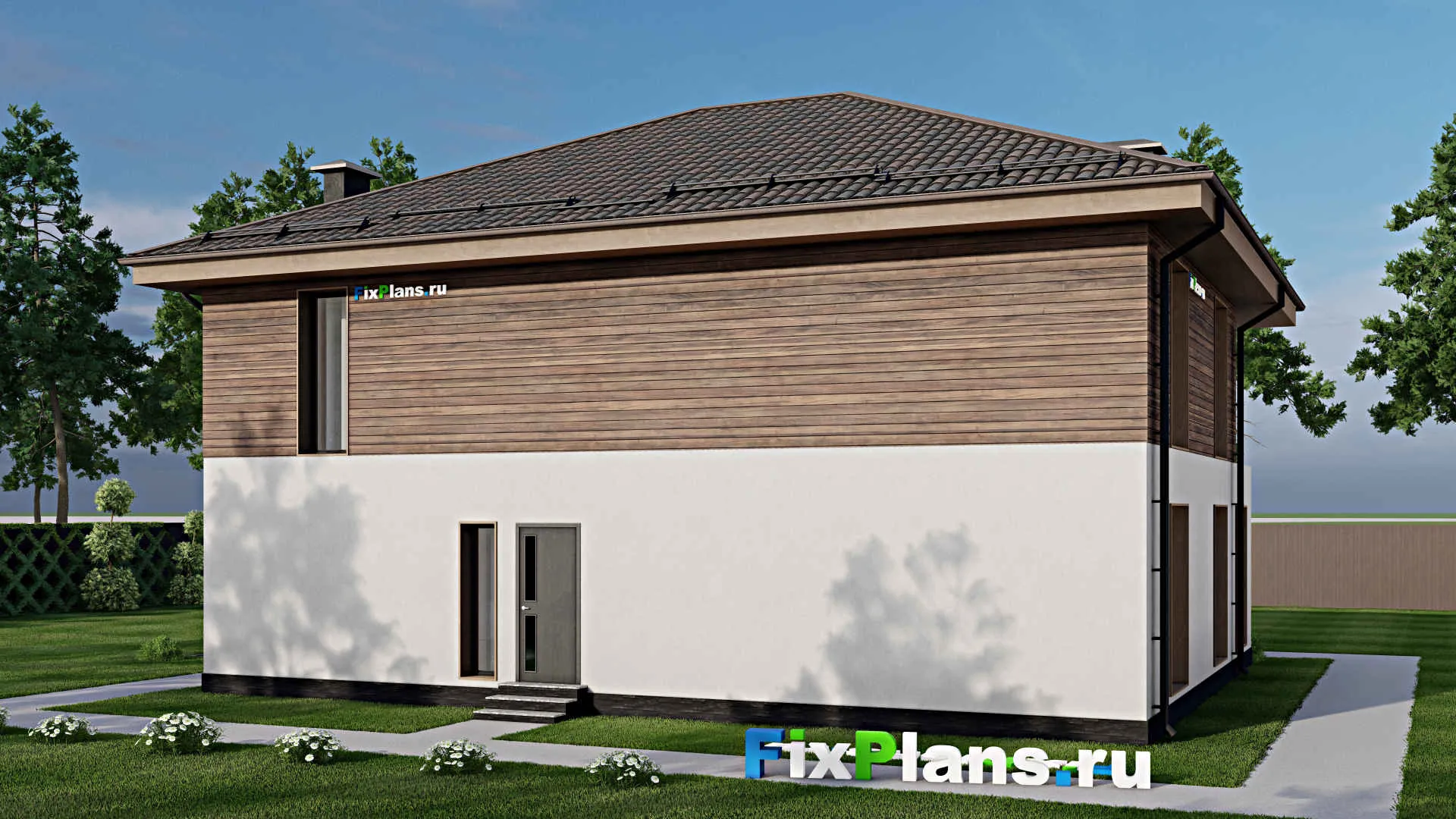 F-5921 - Проект двухэтажного дома 12 на 14, площадью 250 м² с балконом, баней и 4 спальнями