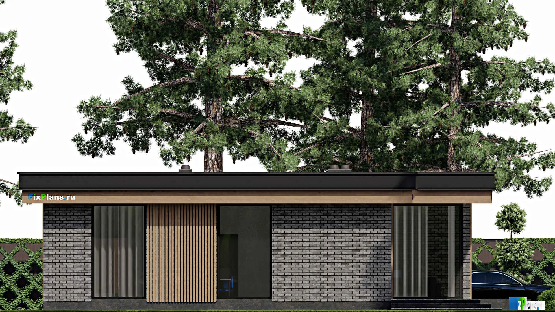 F-2195 - План одноэтажного дома 15 на 16, площадью 200 м² с 3 спальнями