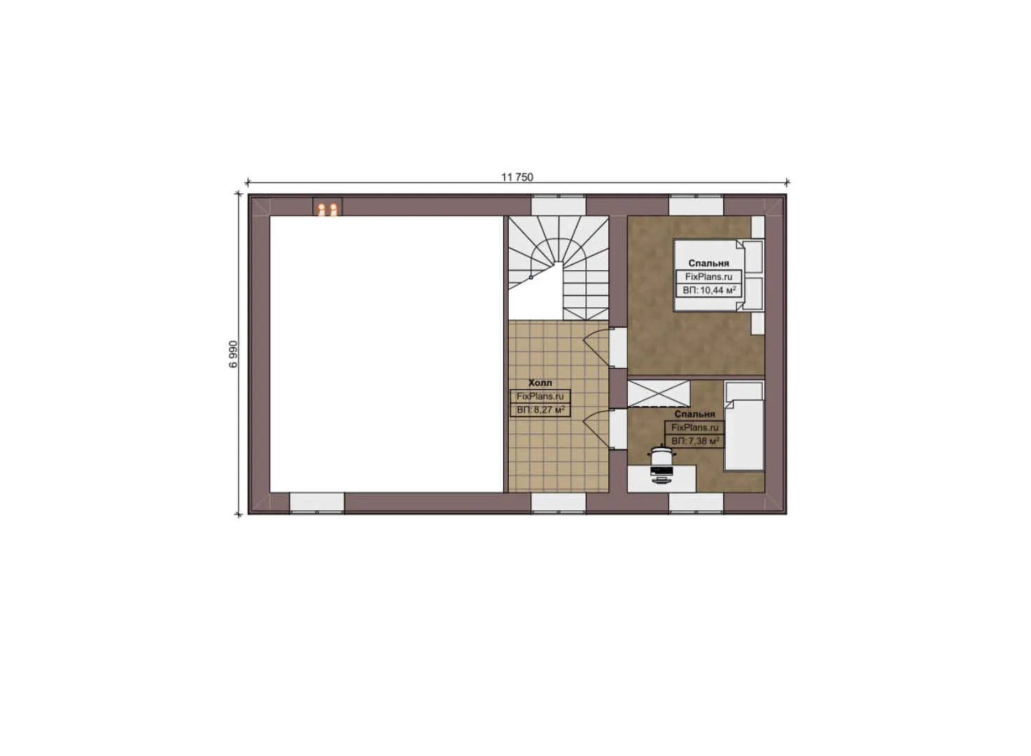 F-10763 - Планы дома с мансардой 10 на 14, площадью 110 м² с террасой и 3 спальнями