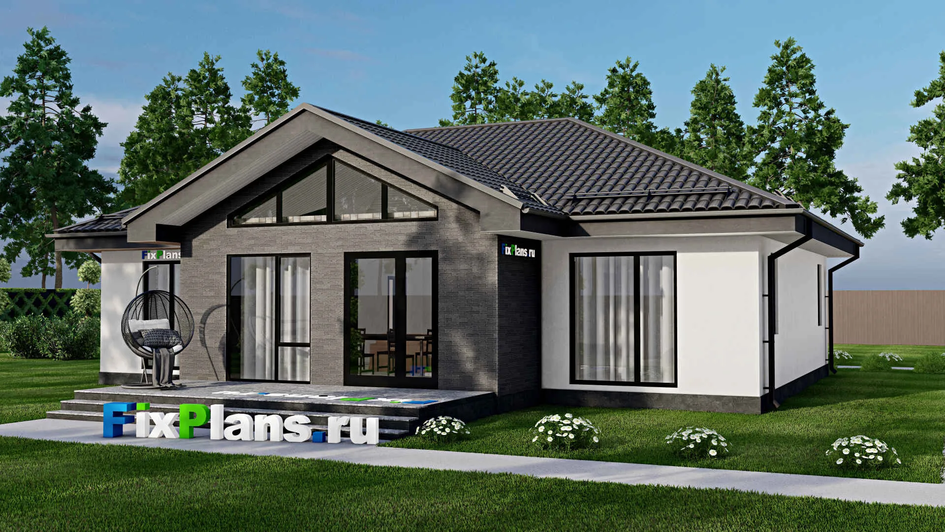 F-2744 - План одноэтажного дома 14 на 15, площадью 160 м² с террасой и 3 спальнями