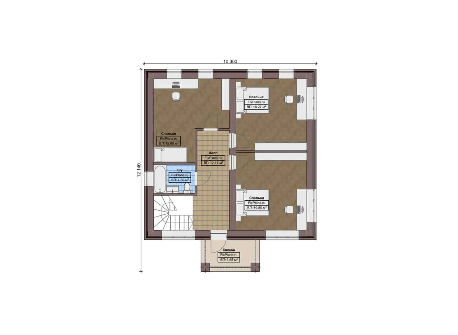 F-8387 - Планы двухэтажного дома 15 на 17, площадью 230 м² с террасой, балконом, гаражом на 1 машину и 3 спальнями