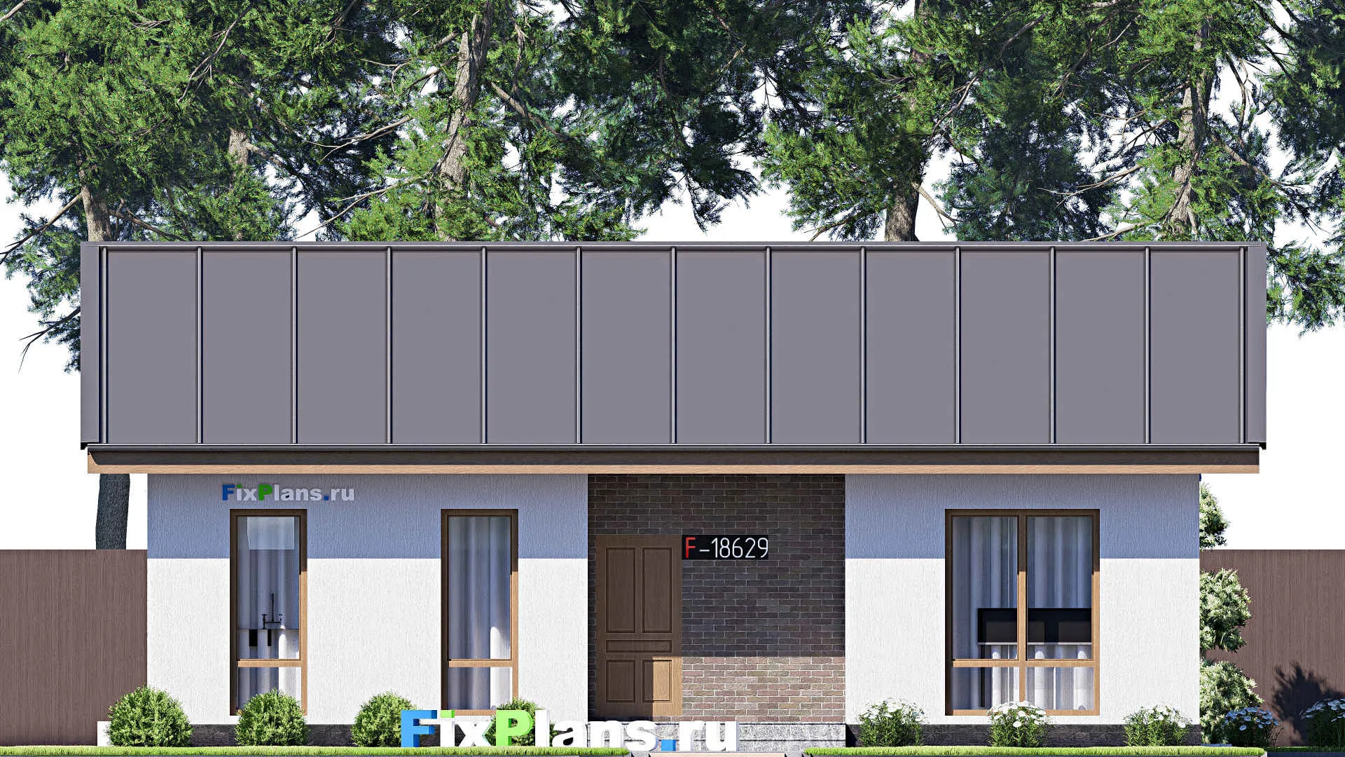 F-18629 - Проект одноэтажного дома 12 на 13, площадью 110 м² с террасой и 3 спальнями