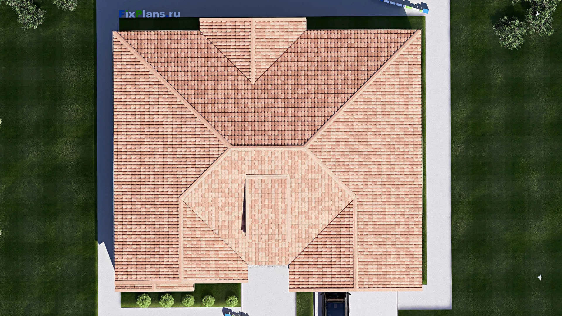 F-20150 - Проект одноэтажного дома 18 на 20, площадью 270 м² с террасой, гаражом на 2 машины и 2 спальнями