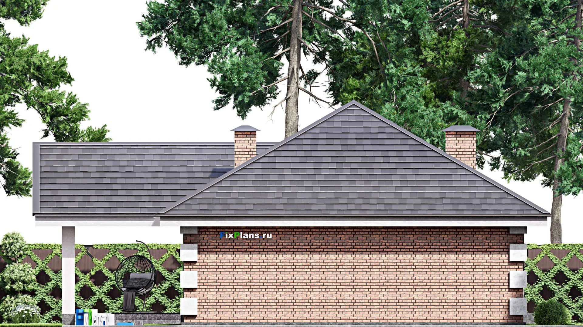 F-13913 - Проект одноэтажного дома 15 на 17, площадью 160 м² с террасой и 4 спальнями