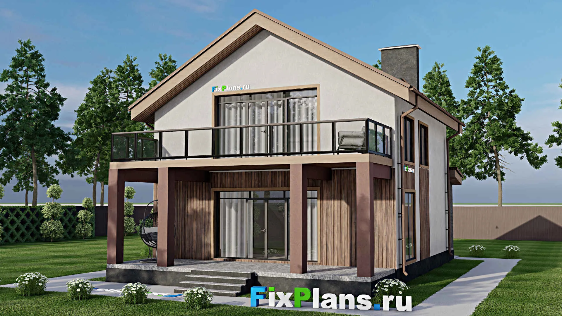 F-7667 - Проект дома с мансардой 10 на 14, площадью 180 м² с террасой, балконом и 4 спальнями