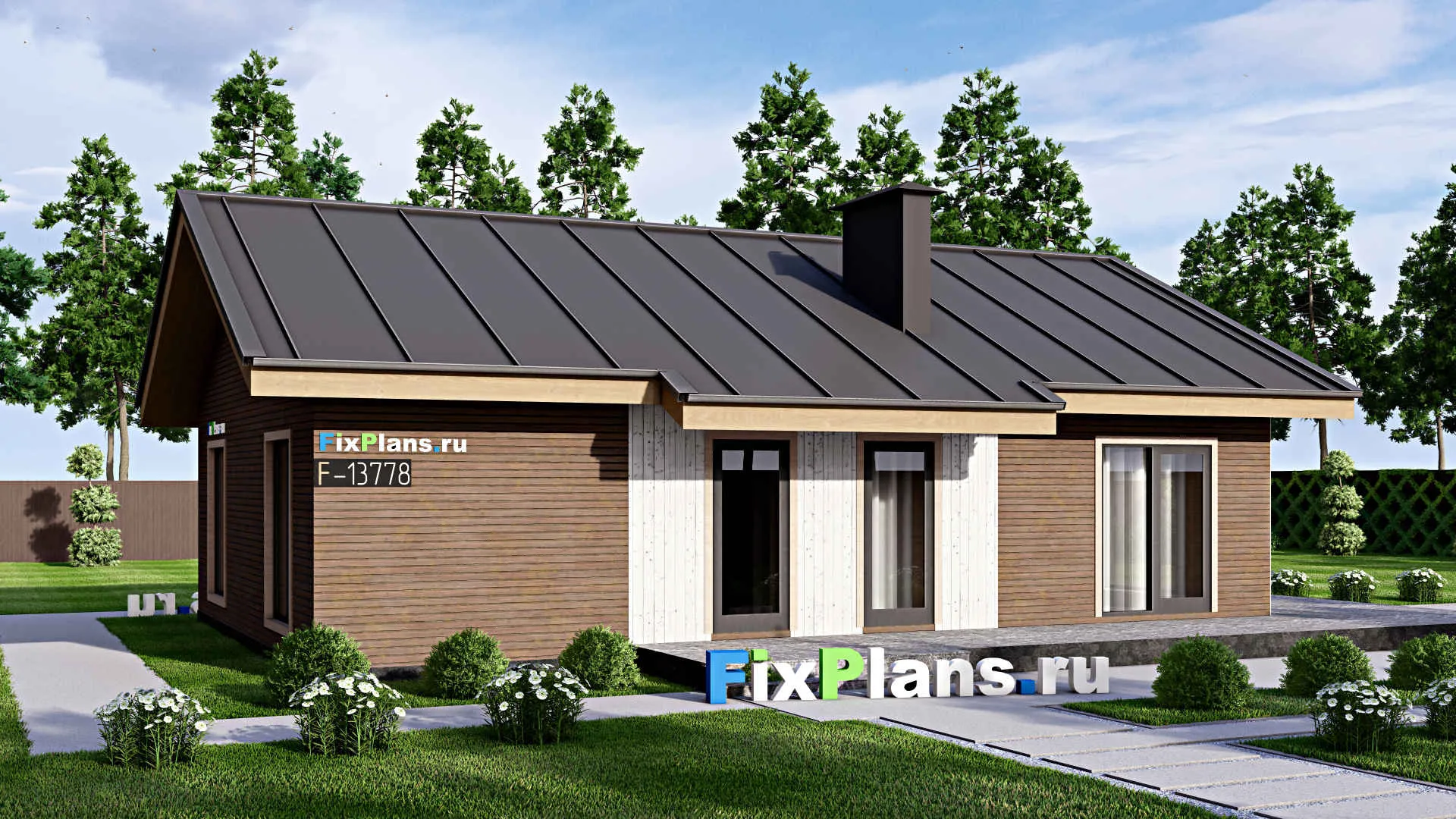F-13778 - Проект одноэтажного дома 11 на 16, площадью 140 м² с террасой и 2 спальнями