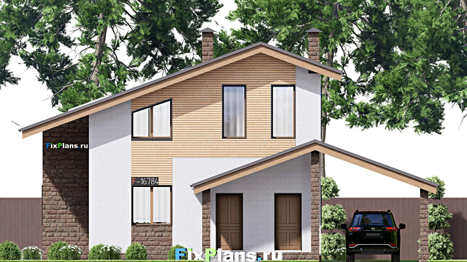 F-16784 - Проект дома с мансардой 13 на 16, площадью 170 м² с террасой и 6 спальнями